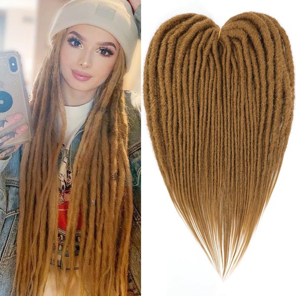Aguacor Straight Dreadlocks Synthetic Double Ended Dreadlock Extensions 24inches 5 Strands Width 1.2cm Soft Light Brown DE Dreadlock Extensions for Women (5 Strands, 27#)