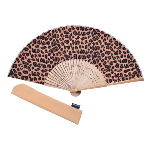 Hand Fan Bamboo Leopard Printed Folding Fan Cotton For Party Wedding Gift with Fan Cover