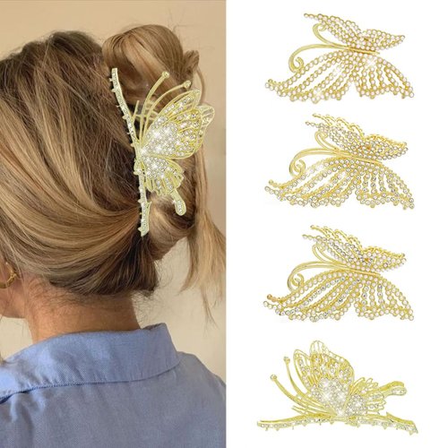 Yovic Fashion Rhinestone Butterfly Hair Clips Gold Hair Claw Clip Sparkly Butterflies Hair Jaw Clips 1Pcs Hair Accessories for Women and Girls (Butterfly Clip)