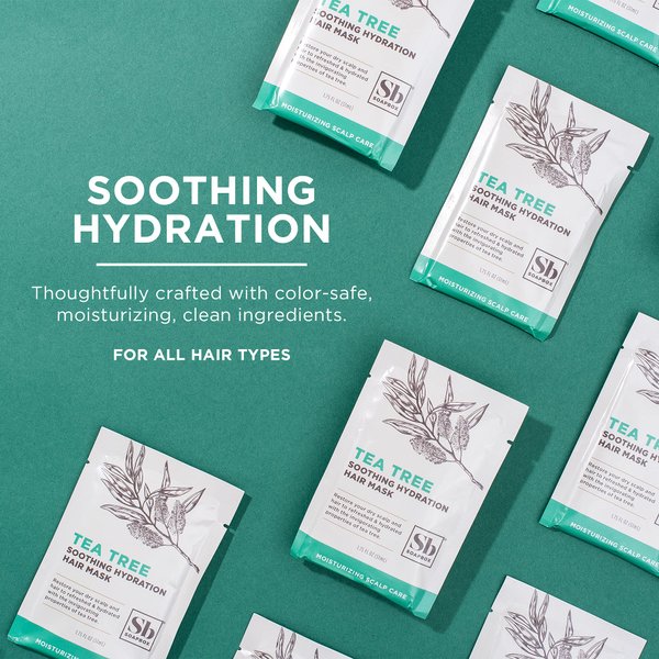 Soap Box Tea Tree Soothing Hydration Hair Mask Sachet - Purifying and Hydrating with Tea Tree Oil and Shea Butter, Paraben & Sulfate Free, Gluten Free, Vegan- 1.75oz (Pack of 6)
