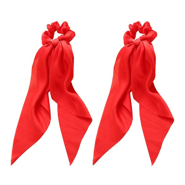 Anikoocory Red Bow Hair Scarf Scrunchies Hair Ties Soft Satin Ponytail Holder for Girls and Women, 2pcs