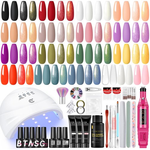 Gel Nail Polish Kit with U V Light Starter Kit and Drill 15 Colors Gel Nail Polish 3 Colors Poly Extension Gel Top Base Coat Nail Rhinestone Decorations Professionail Gel Manicure Kit Gift for Women