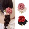 Boxkat 2 Pcs Rose Flower Hair Scrunchies Fashion Elegant Camellia Flower Elastic Hair Ties Scrunchy Ponytail Holder Hair Ropes Hair Styling Accessories for Women Girls (Pink, Red)