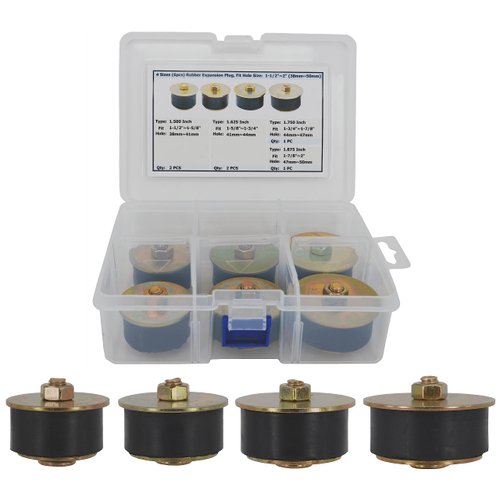 Dsnaduo 4 Sizes (6pcs) Rubber Expansion Plug, Automotive Rubber Freeze Plug Fit Hole Size: 1-1/2"~2” (38mm~50mm)