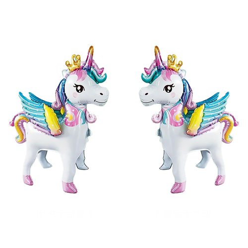 Standing Unicorn foil Balloon, 3D Magical Crown Wings Unicorn Party Balloons, Girls Birthday Wedding Baby Shower Decorations Party Supplies (25inch 2PCS)