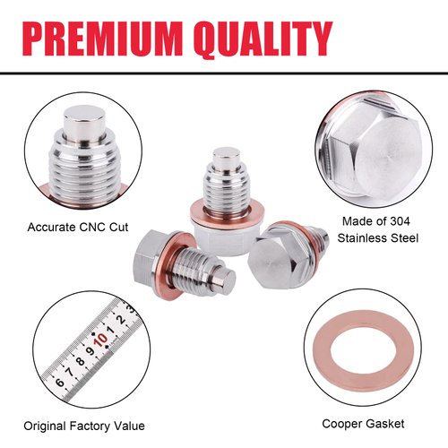 M14 x 1.5MM Stainless Steel Magnetic Oil Drain Plug with Neodymium Magnet Fits for Honda Acura Ford GM Mazda Hyundai KIA and More Vehicles