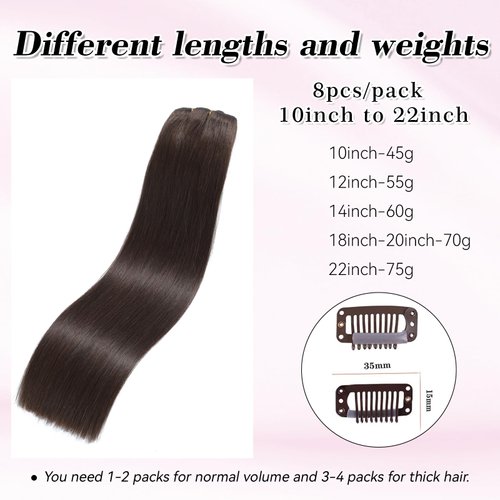 Straight Human Hair Clip In Hair Extensions For Women 8pcs 70g/pack Clip in Real Hair 100% Remy Virgin Human Hair Clip In Hair Extensions Real Human Hair Dark Brown 18inch
