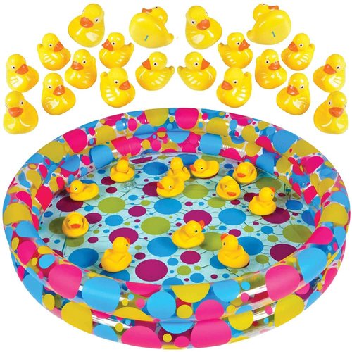 Gamie Duck Pond Matching Game for Kids includes 20 Plastic Ducks with Numbers and 3’ x 6” Inflatable Pool - Fun Memory Game - Water Outdoor Game for Children, Preschoolers, Birthday Party