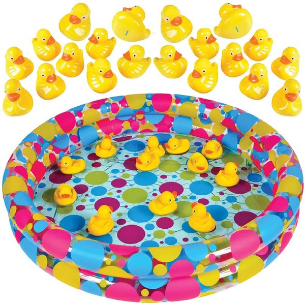 Gamie Duck Pond Matching Game for Kids includes 20 Plastic Ducks with Numbers and 3’ x 6” Inflatable Pool - Fun Memory Game - Water Outdoor Game for Children, Preschoolers, Birthday Party