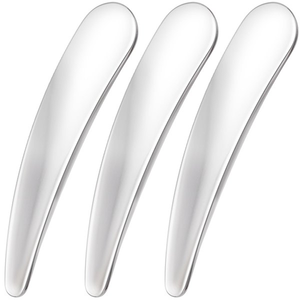 Pndeyo 3pcs Mini Metal Makeup Spatula, Reusable Cosmetic Cream Spatulas Spoon, Skincare Scoop Applicator Facial Massage Beauty Tools for Mixing and Sampling Face Eye Cream- Silver