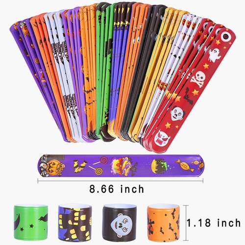 Max Fun 48pcs Halloween Slap Bracelets Halloween Party Favors Halloween Toys for Kids Halloween Party Favor Halloween Treat Bags Gifts Birthday Party (Halloween)