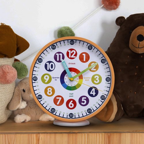 Learning Wall Clock for Kids 10 inch, Clock Easy to Read Silent Non-Ticking Colorful Battery Operated,Telling Time Clock Kids Room Wall Decor for Bedrooms Teaching Clock,Kids Learn to Tell Time Easily
