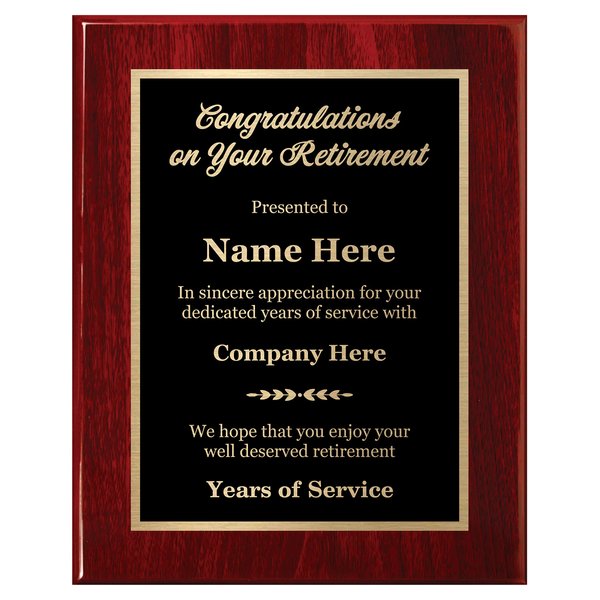 Customized Retirement Plaque 8x10 Executive Series, Personalized Award for Employees, Mahogany Piano Wood Board, Customize Now!