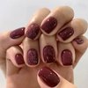 Burgundy Press on Nails Short Square Fake Nails Glossy False Nails with Silver Glitter Designs Full Cover Acrylic Nails Fall Glue on Nails Short Artificial Nails for Women 24Pcs