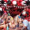 Red Black and White Balloon Garland Arch Kit, 120pcs Red and Black Birthday Decorations for Men Women Boys Girls with Happy Birthday Backdrop Banner Tablecloth Red Confetti Star Ballons