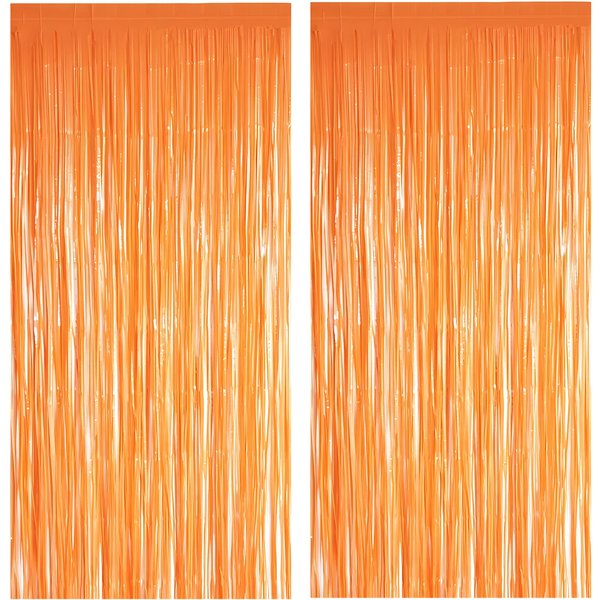 Orange Tinsel Curtain Party Backdrop - GREATRIL Foil Fringe Curtain Party Streamers for Fall/Thanksgiving Day/Birthdays/Doorway/Easter/Coco Theme/Day of The Dead Party Decorations 2 Packs