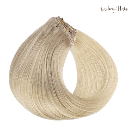 Clip in Hair Extensions, 16 inch Ash Blonde to Golden Blonde and Platinum Blonde Hair Extensions Clip in Human Hair Lashey Hair Extensions Real Human Hair 120g 7pcs