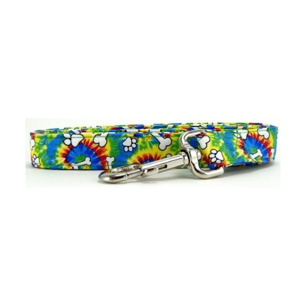 K9 Bytes Rainbow Tie Dye Bones & Paws Dog Leash for Walking, Running and Training Small.