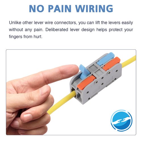 20 PCS Lever Wire Connectors, Hand Protecting 2 Conductors Electrical Connectors for AWG 24-12 Wires, Reusable Push-in Wire Connectors