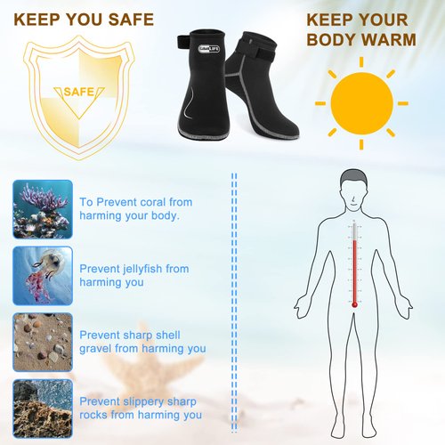 Gimilife Neoprene Socks 3MM Water Socks for Women Men, Waterproof Diving Wetsuit Socks Sand Socks for Beach Volleyball Snorkeling Surfing Kayaking Swimming Water Sports Activities (Low Style,L)