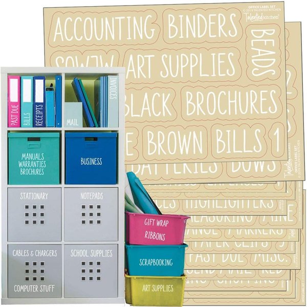 Talented Kitchen 142 White Office & Crafts Organization Labels. Clear Preprinted Stickers. Canister & Bin Labels to Declutter Craft Closet & Work Space