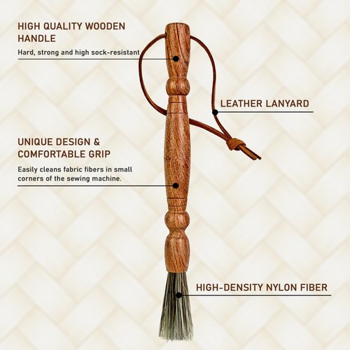 Savina Cleaning Brush for Sewing Machine & Sergers - Sewing Tool, Wooden Lint Brush with a Built-in Hanging Strap. Brushing Lint Out of Sewing Machines.