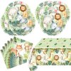 Safari Jungle Baby Shower Plates Set Decorations 20 Plates and 20 Napkins and Tablecloth86‘’ x 51‘’,For Boys and Girls Jungle Animal Theme Birthday Party Supplies