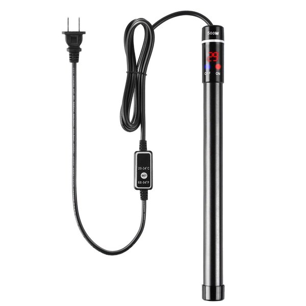 MQ Titanium Alloy 500W Aquarium Heater for Salt and Fresh Water, Digital LED Display Submersible Heater with External Thermostat Controller, for Fish Tank 70-80 Gallon