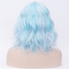 BUFASHION 14" Women Short Wavy Curly Wig Mixed Blue Bob Wig Cosplay Halloween Synthetic Wigs with Side Bang wig(Mixed Blue)
