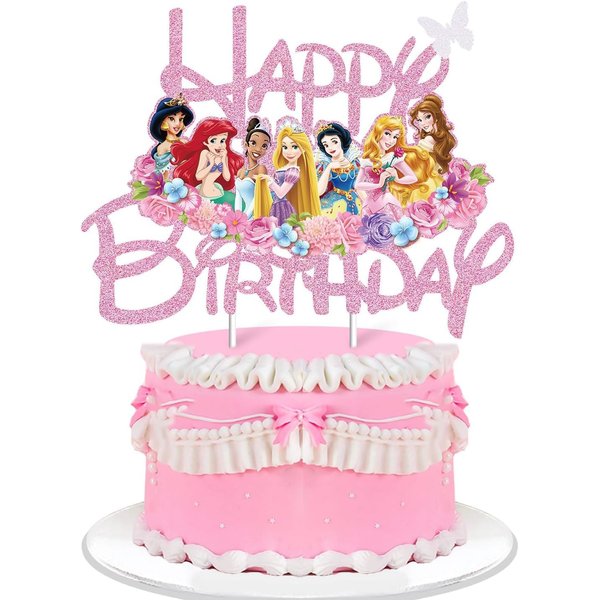 Princess Cake Toppers For Girls, Pink Glitter Princess Cake Decorations Castle Party Decorations Theme Birthday Party Suppliers For Girls Princess Birthday Cake Decorations(Doubled-Sided) (Light Pink)