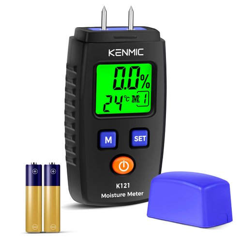 KENMIC Wood Moisture Meter Portable LCD Wood Moisture Detector with Green Backlight, Pin Type Water Leak Detector with 5 Modes for Walls, Wood, Firewood, Lumber, Bricks, Floor