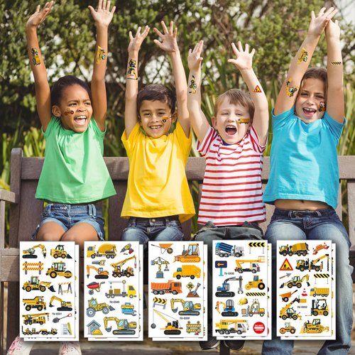 hoeslaw Truck Temporary Tattoo, Assorted Featuring Excavators and Bulldozers Cars, Fun and Colorful Tattoos Stickers for Birthday Party Favors Classroom Prizes School Reward Goodie Bag (10 Sheet)