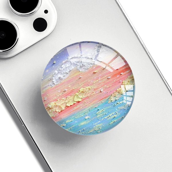 Ksadiye Phone Grip with Expanding Kickstand,Cell Phone Collapsible Stand Pink Blue White Design for Smartphones