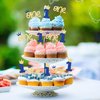 Ephlyn 24Pcs 1st Birthday Cupcake Toppers Glitter Crown One Cake Topper Decorations First Birthday Cake Decorations for Baby Shower 1st Birthday Party Supplies Blue Gold