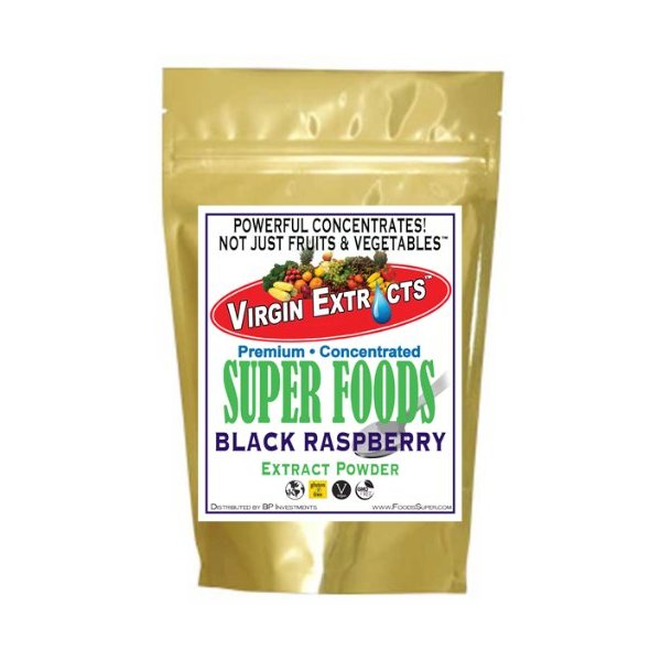 Virgin Extracts (TM) Pure Premium Raw Freeze Dried Organic Black Raspberry Powder Extract Concentrate 8oz Pouch (5 X Stronger) Black Raspberry Powder Raspberries Superfood