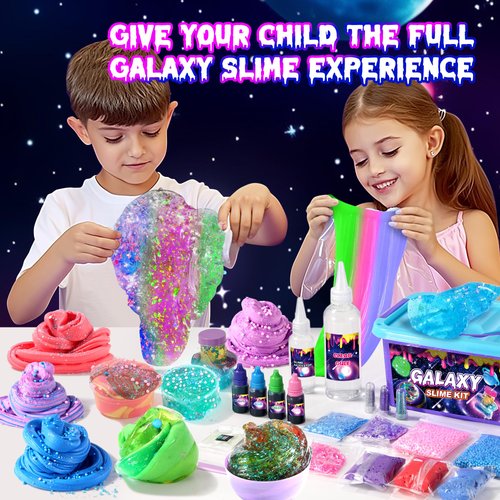Mini Galaxy Slime Kit for Girls 6-12 Years Old, Glimmer Crunchy Slime, Foam Slime,Butter Slime, Stress Relief Toys, Party Favors for Kids, Fun Idea for Christmas & Easter