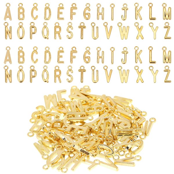 KALIONE 104 Pieces A-Z Alphabet Letter Charms, Gold Jewelry Charms for Making Jewelry, Alloy Spacer Beads, Metal Letter Pendant Charms for Bracelets Necklace Earring Jewelry DIY Crafts Making Supplies