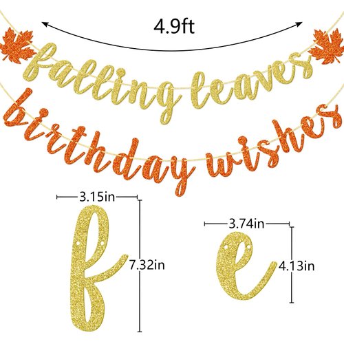 Falling Leaves Birthday Wishes Banner, Glitter Maple Leaves Birthday Banner, Fall Birthday Party Decorations, Pre-strung