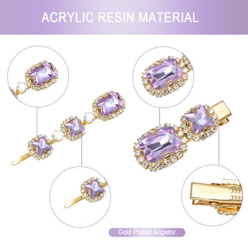 Vintage Hair Clips, Rhinestones Decorative Hair Pins, Handmade Purple Crystal Pearl Hair Barrettes, Elegant Gold Metal Hairpin Hair Accessories Headwear Styling Tools, Gifts for Women Girls