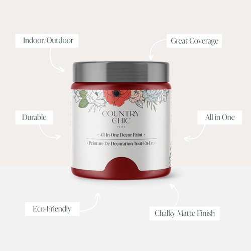 Country Chic Paint - Chalk Style All-in-One Paint for Furniture, Home Decor, Cabinets, Crafts, Eco-Friendly, Matte Paint, Paint The Town [Red] Sample 4oz