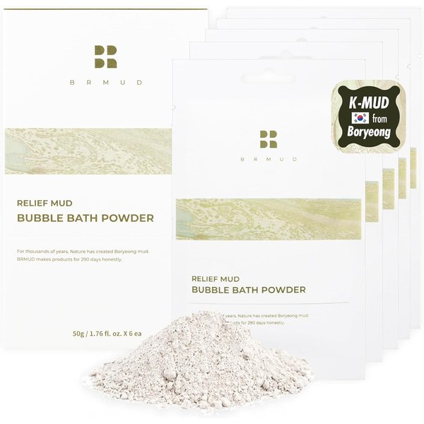 BRMUD Relief Mud Bubble Bath Powder (Pack of 6, 1.76 oz) | Hypoallergenic Mud Powder Bubble Bath w/ 98% Nature-Derived Ingredients | Moisturizing & Foaming Bubble Bath Oil Control for All Skin Types