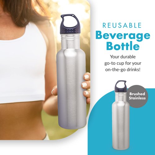 Simply Green Solutions - Stainless Steel Water Bottle for School, Workout, & Work, Reusable Water Bottles for Women & Men, Wide-Mouth Water Flask, 24oz Water Bottle w/Screw-On Lid, Brushed Stainless