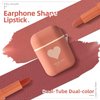 LAMUSELAND Matte Lipstick, 2Pc/Set Waterproof Long Lasting Moisturizing Lip Stain Earphone Dual-color Lip Gloss Primer, Non-stick Cup Lip Make Up Gift Kit for Girls (Red)