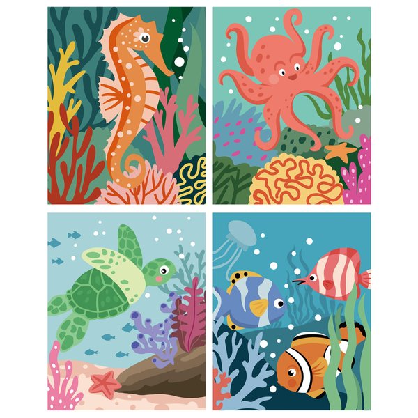 Petrala Paint by Numbers Kit for Adults Beginner Ocean Sea World Painting Kit for Kids Sea Animals Paint by Number Canvas Acrylic Paintworks Crafts for Education, 4 Pack 16x20 inch Unframed
