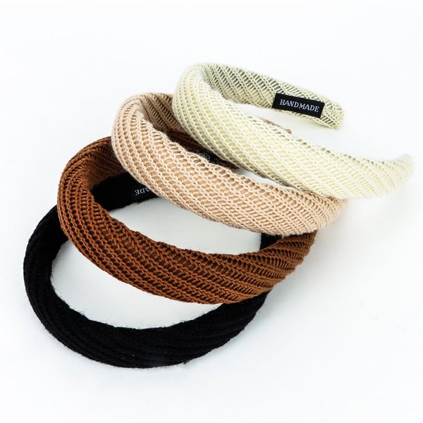 YISSION 4PCS Padded Headbands for Women Girls Non Slip Head Band Fashion Head Bands Knitted Headband for Women Neutral Brown Khaki Black White Headband Hair Accessories for Women