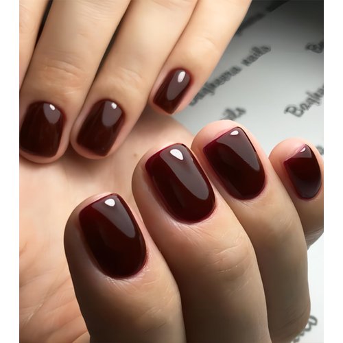 Press on Nails Short - Aegenacess Square Press On Nails, Jelly Wine Red Stick On Nails, Burgundy Glue On Nails with Jelly Stickers, Solid Color Fake Nails in 12 Size - 24PCS False Nail Kit