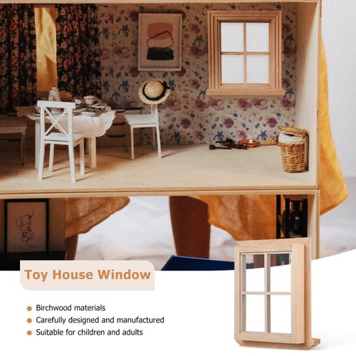 Toyvian 2 Pcs Dollhouse Wooden Windows Miniature Window Frame 1 12 Dollhouse Furniture Mini Window Tiny Wooden Window Models Window Ornaments for Doll House, Craft