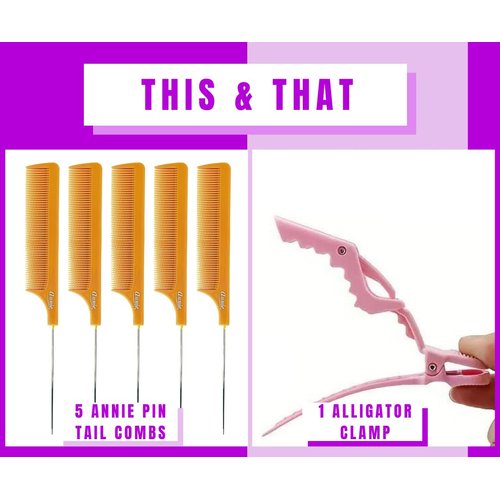 MRS GWEN HAIR & ACCESSORIES Rat Tail 5pcs Pin Tail CombS Anti-static Heat Resistant Fine-Tooth Sectioning Parting Styling Loc Comb & an Alligator Hair Clip (5 pcs Honey Orange)