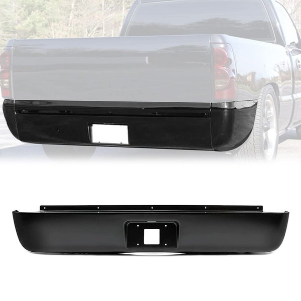 KUAFU Rear Roll Pan Compatible with 2007-2013 Silverado Sierra 1500 Fleetside Bed Truck Rear Roll Pan Bumper Steel W/License Light Black