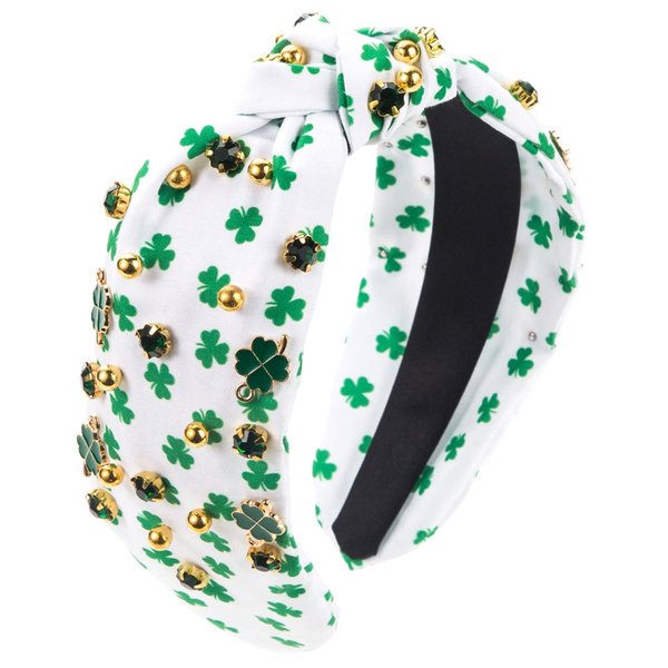 muumoo St Patricks Day Headband Shamrock Green Headband for Women Elegant Knotted Sparkling Rhinestone Decorative Wide Brimmed Head Wear Stylish St Patty's Day Accessories